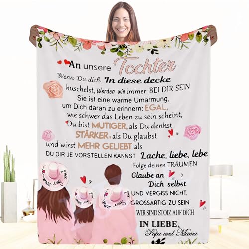 PJLJC Couverture douillette personnalisée pour notre fille des parents, maman et papa pour encouragement positif et amour fille cadeau moelleux pour fille anniversaire 150 x 200 cm