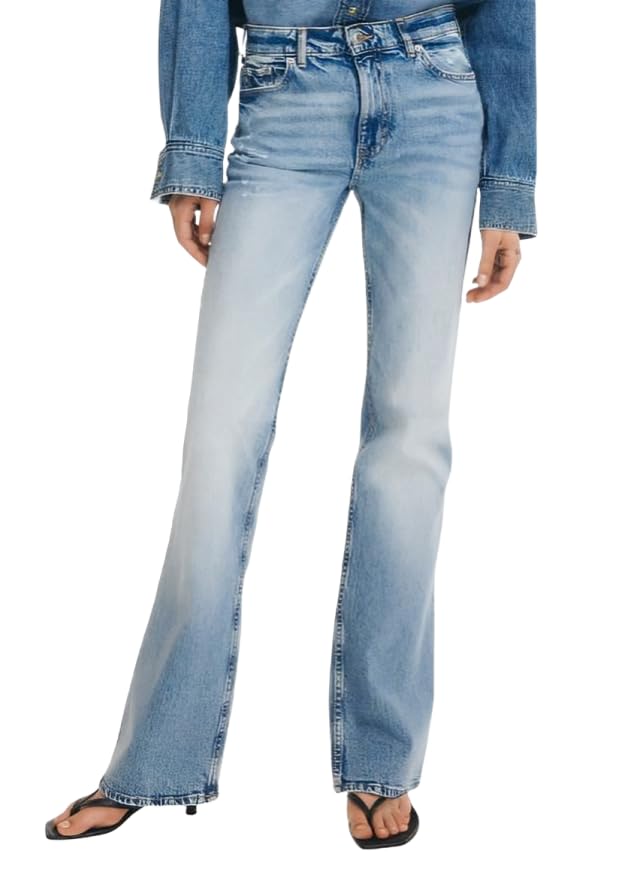 Women's Light Blue Bootcut Jeans, Mid-Rise, Faded Wash, 5-Pocket Style-image-49