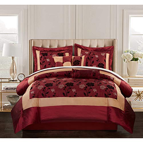 Nanshing ANGELA7-K Angela Collection Bedroom Comforter Complete 7 Piece Set, King, Red