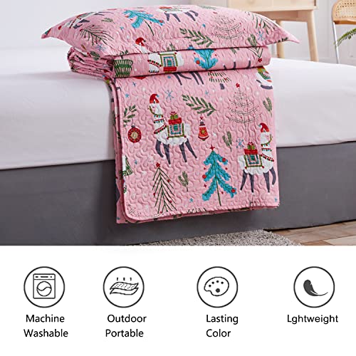 Chesity Christmas Bedding Quilt Set Queen Size 3-Piece Kids Bedspread Xmas Bedding Set With Alpaca Pattern Lightweight Coverlet Cover For All Season thumb #4