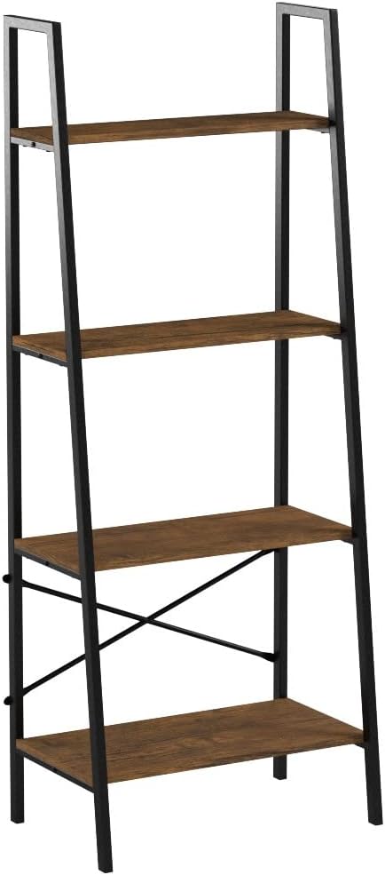 Blissun Ladder Shelf, 4-Tier Bookshelf, Storage Rack Shelf for Office, Bathroom, Living Room, Hazelnut Brown