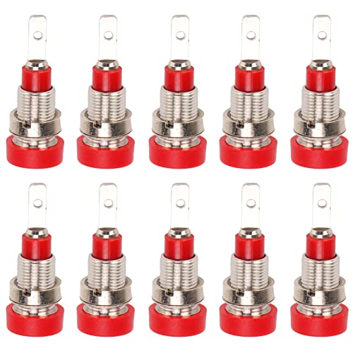 10Pcs Banana Socket Brass 2mm Panel Socket Connector Terminals for Electronic Industrial Equipment (Red)