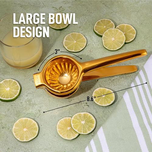 Image of Zulay Kitchen Lemon Squeezer Stainless Steel - Premium Quality, Heavy Duty Solid Metal Squeezer Bowl - Large Manual Citrus Press Juicer and Lime Squeezer Stainless Steel - Gold