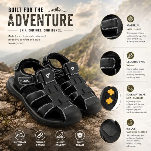 Image of FUEL Commando-1 Comfortable & Outdoor Men's Flexible Fisherman Sandals with Protective Toe Cap