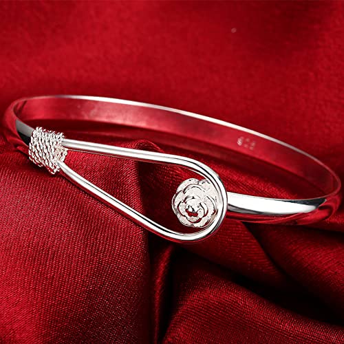 Pulsera abierta de plata 925 con dijes de corazón y diseño redondo para mujer