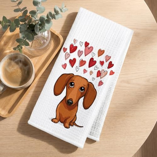 Image of 4 Pcs Dachshund Kitchen Towels 24x14 Inch, Dachshund Gifts Reusable Dish Towels for Kitchen Bathroom Decor, Waffle Weave Absorbent Hand Cloth Tea Towel, Cute Weiner Dog Gifts for Women Mom Friend