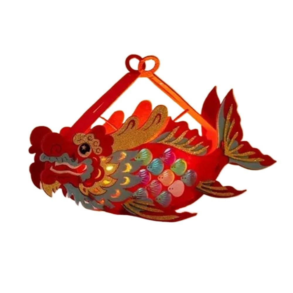 1pcs Mid-Autumn Festival Children's Hand Held Dragon Fish Lantern Handmade Dragon Lantern Material Package New Year(Orange)