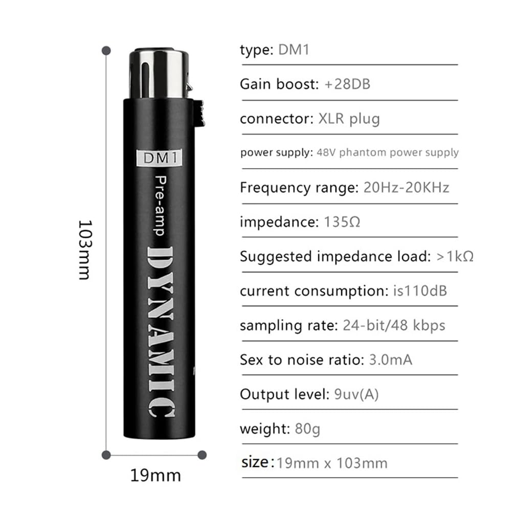 Kqcibz Replace for DM1 Dynamic Microphone Preamplifier 28DB Gain Amplifier for Dynamic and Passive Ribbon Microphones,Black Easy Install, 500426045A1