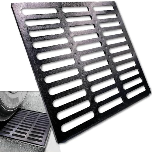 TIANYAMAI Cast Iron Drain Grate 24x24 in, B-Class 28100 lbs Heavy-Duty Driveway Channel Cover, Outdoor Trench Drainage Grate, Black Square Metal Sewer Cover for Garage (True 23.6x23.6)
