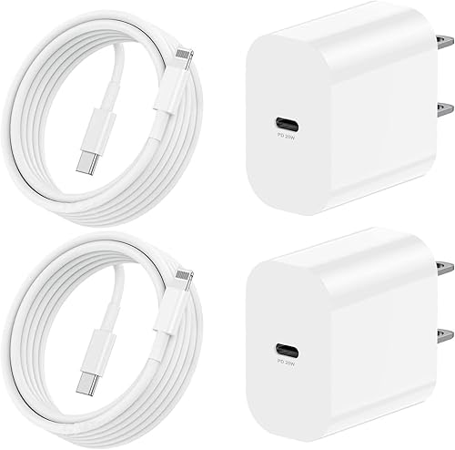 Cargadores rápidos USB C de pared de 20 W, enchufe de alimentación con cable tipo C a Lightning de 10 pies, cable de carga Lightning (certificado