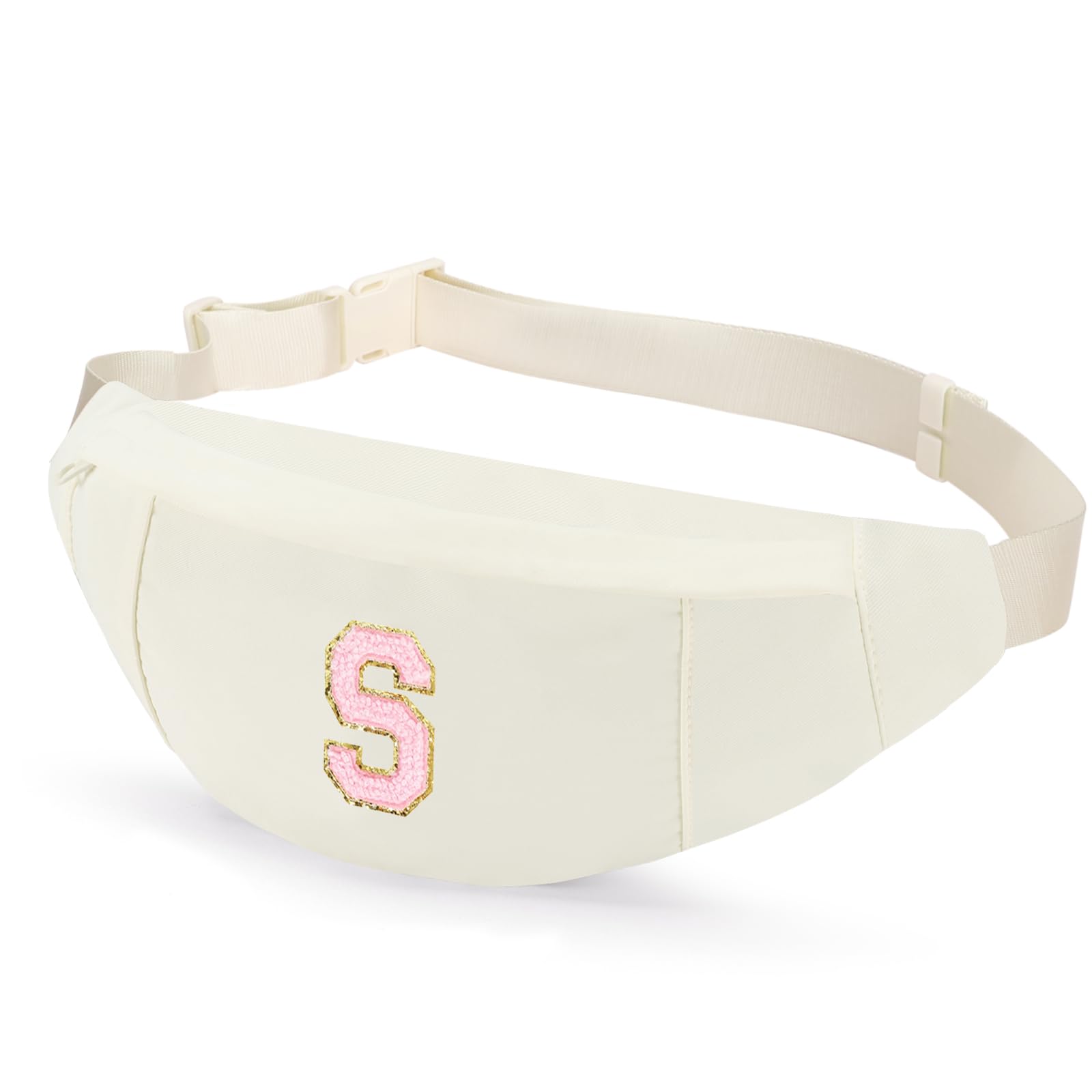 MAXTOP Birthday Gifts for Women Men,Personalized Initial Letter Patch Fanny Pack Crossbody Bag with 3-Zipper Christmas Gift Trendy Stuff for Daughter Sister Her,Beige S