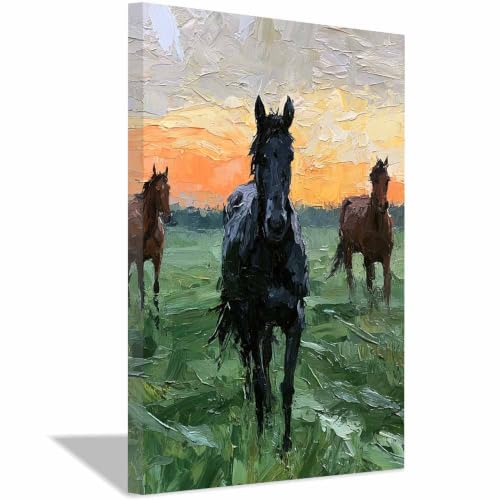 Peinture sur toile de chevaux de campagne PUQAAEO decoration multicolore encadree 70x100cm