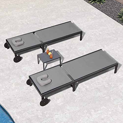 Purple Leaf Outdoor Tanning Lounge Chair Set With Face Hole Adjustable Reclining Chairs For Poolside Beach Wheels Pillows And Table Patio Aluminum Sunbathing Lounger Grey #TOP1