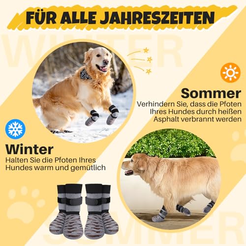 Eyein Hundesocken, 2 Paar Doppelseitige Anti-Rutsch Socken mit verstellbarem Klettverschluss für Hunde - Pfotenschutz auf Hartholzböden in Innenräumen Winter (Grau, XL)