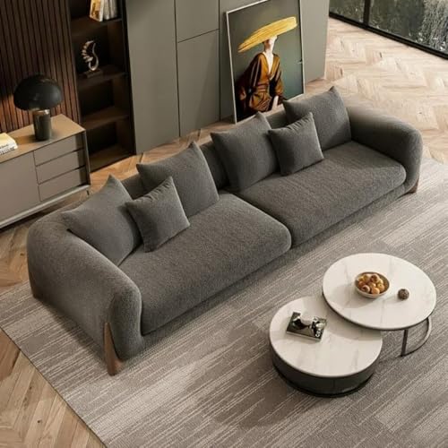 Image of Boucle Fabric Modern Design Sofa with Pillow or Strong Woden Legs Best for Living Room, Halways, Garden (3+1 Seater + Ottoman (Grey))