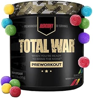REDCON1 Total War Pre Workout Powder, Rainbow Candy - Beta Alanine + Citrulline Malate Vegan & Keto Friendly Preworkout for Men & Women with 320mg of Caffeine - Fast Acting HMB (30 Servings)