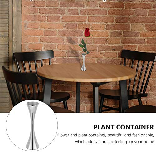 Garneck Desktop Stainless Steel Flower Vase Small Bud Decorative Vase Round Mouth Waist Flower Inserter Holder Flower Arrangement Decoration Pot Dried Flower Vase For Home Silver #TOP3