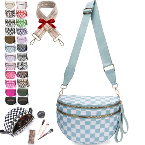 Elysir Crossbody Bag, Checkered Crossbody Bag Bum Bags for Women, Large Waterproof Oxford Cloth Fanny Packs
