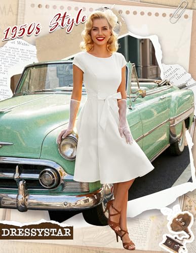 Image of Dressystar Women's Vintage 1950s A Line Cap Sleeve Cocktail Party Dress