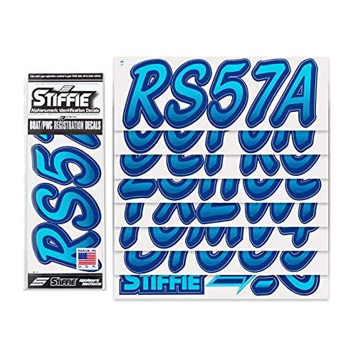 Image of STIFFIE Whipline Sky Blue /Navy 3 inch Boat & PWC Registration Decals • Numbers Letters Stickers