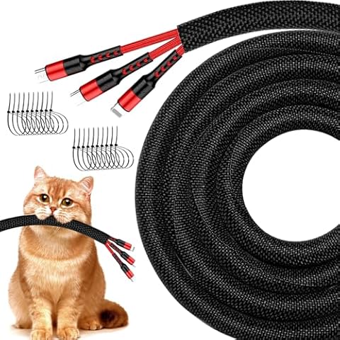 Cord Protectors from Pets No Chew, 12ft-1/4inch Dog Cat Proof Wire Covers for Rabbits Cable Sleeve Management, Split Braided Sleeve Wire Loom Tubing,Automotive Wire Protector Wrap, Black Cover