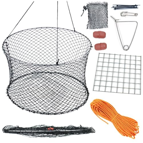 Drasry Crab Ring Trap Two Ring Crab Kit with Harness and Bait Clip Fishing Crabbing Net for Board Kayak Dock and Pier Net 17.7 * 17.7 * 11.8 in / 45 * 45 * 30 cm 1PCS