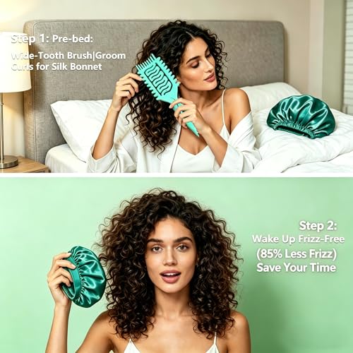 Image of Curly Hair Brush Set: Curl Defining Styling Detangler Tool With Bonnet for Wet & Dry Hair Anti-Frizz Volume & Definition Night Hair Care for Women (Green)