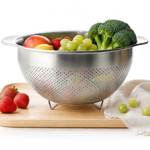 Image of Colanders & Food Strainers,Stainless Steel Colander,1 Pcs Kitchen Strainers(5QT),2mm Micropore Strainer for Pasta, Rice, Vegetables,Dishwasher Safe Metal Colander with Handles,Kitchen Gift