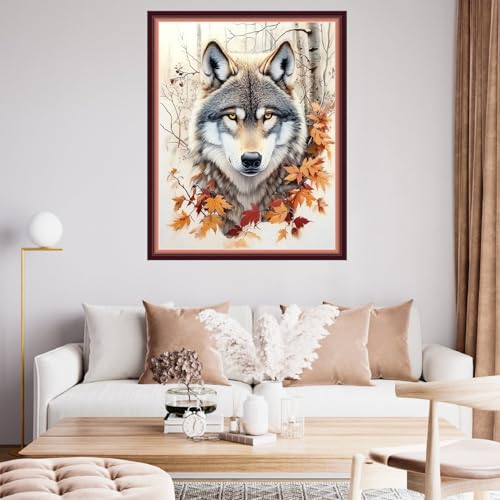 Image of Fanxvivy Stamped Cross Stitch Kits for Beginners Full Range of Cross Stitching Preprinted Embroidery Kits for Adults, 11CT Embroidery Pattern Needlepoint Kits-Forest Wolf King 16x20 inch