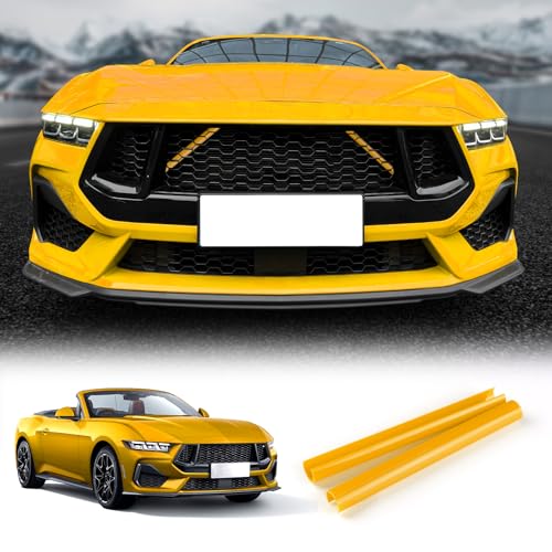 Image of KUNGKIC For 2024 2025 Mustang Grill Inserts Trims ABS V Brace Stripes Wrap Covers Exterior Car Accessories (Yellow)