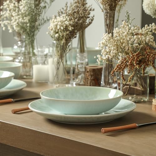 Image of Stone Lain Riley 4-Piece Pasta Bowl Set Stoneware, Bowls, Dishwasher and Microwave Safe, Dish Set for 4, Seafoam