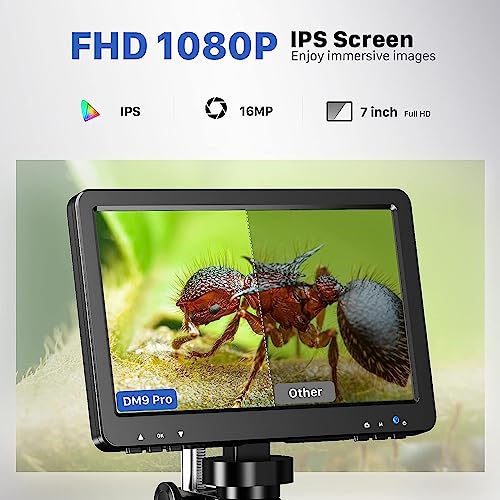 Image of Etzin DM9 Pro 7 inch Mini HDMI Digital Microscope 1200X, 1080P 16MP Coin Microscope for Entire Coin View with IPS Screen, LCD Soldering Microscope for Adult, 10 LED Lights, PC /TV Compatible-EPL-1016IM.