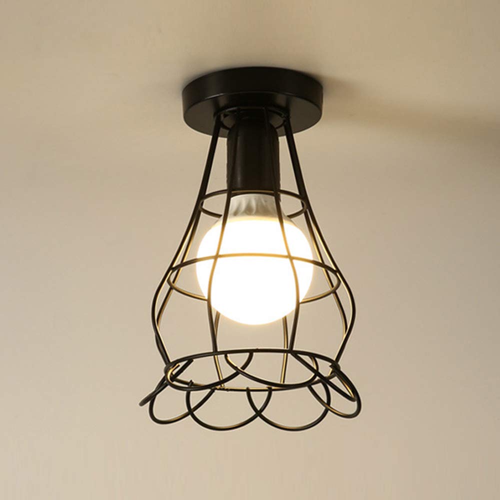 Vintage Ceiling Light Flush Mount Black Iron Lampshade Industrial Pendant Light Grid Cage,for Hallway Bedroom Kitchen Living Room Wine Cellar Warehouse Coffee Shop bar E27 Pendant Lights (A)