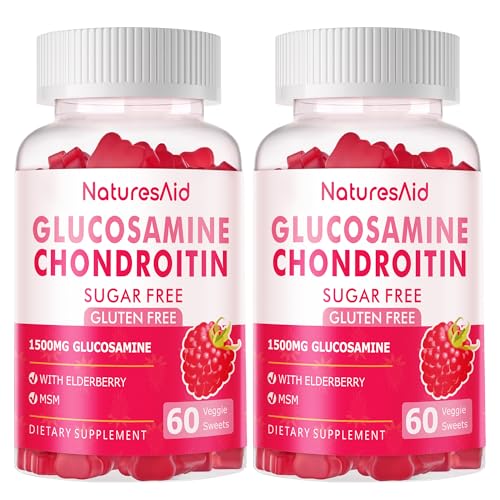 Natures Aid Nutrition Glucosamine Chondroitin Gummies with MSM & Elderberry Extra Strength - Joint Support, Antioxidant Immune Support Supplement for Adults, Men & Women.(2 Pack) Raspberry