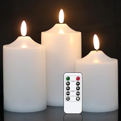 Eldnacele Velas parpadeantes impermeables para exteriores sin llama con temporizador remoto, velas LED de mecha 3D que funcionan con pilas, velas de