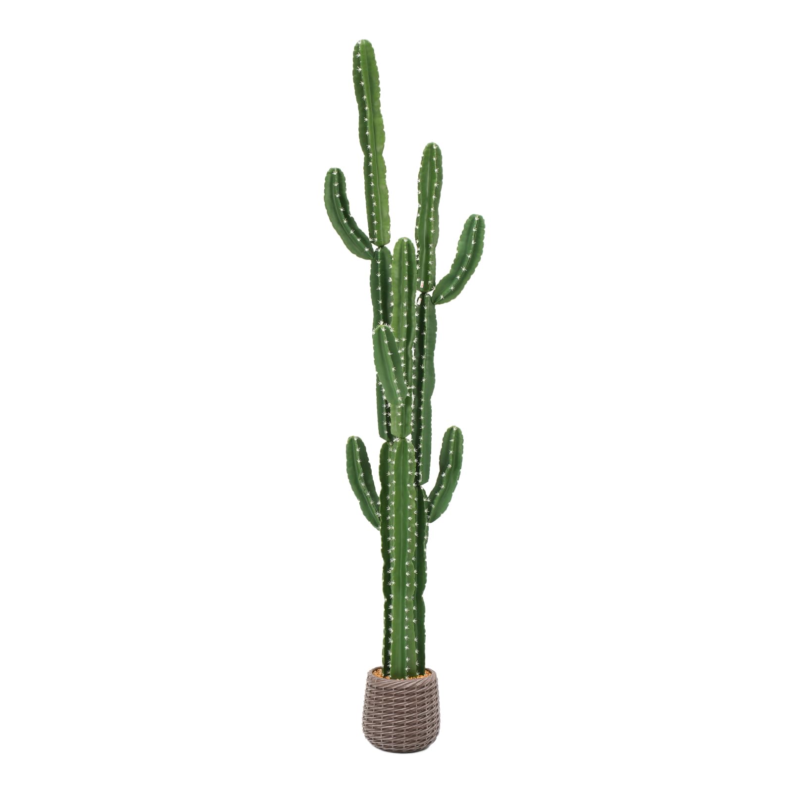 UV-Resistant Artificial Fake Cactus Plants 7ft – Tall Fake Cacti Outdoor Tree with Brown Decorative Planter – Large Faux Tropical Cactus for Indoor &amp; Outdoor Home, Office, or Garden Decor