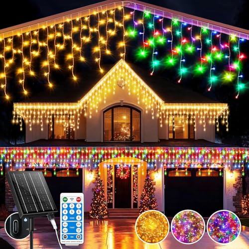 RJEDL 2500mAh Solar Luci di Natale da Esterno, 25+5M 800LED 3 Em 1 Impermeável LED Tenda Luzes Natal Externas, Com 8 Modos & Temporizador e Memória Iluminação Natalina Para Exteriores Coloridas