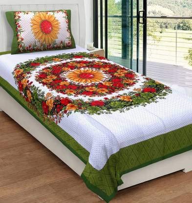 Traditional Collections 140 TC Cotton Surajmukhi Floral Printed Single Bedsheet (Green) (B08F23XRH3) Amazon Price History, Amazon Price Tracker