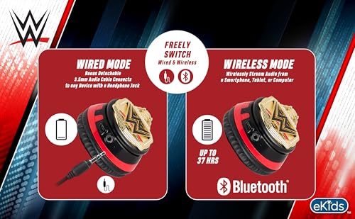 Image of WWE Bluetooth Headphones for Kids, Wireless Headphones for School | Volume Reduced and Built-in Microphone