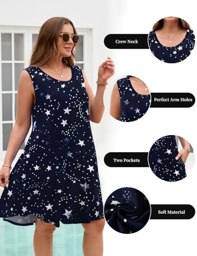 Image of JollieLovin Women Plus Size Curvy Summer Tank Sun Dresses Sleeveless Causal T-Shirt Dress Beach Swing Cover up(L-5X)