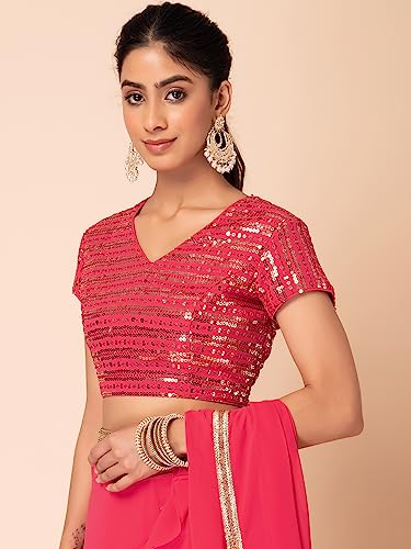 Image of Indya Women's Georgette Embellished Short Sleeve Regular Fit Blouse Pack of 1