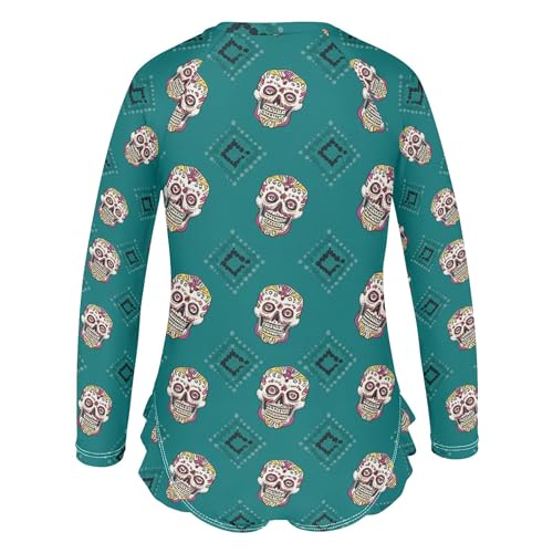 Skull Girls Long Sleeve Rashguard Swimsuit UV Protection One-Piece Swimwear Bathing Suit B04043673