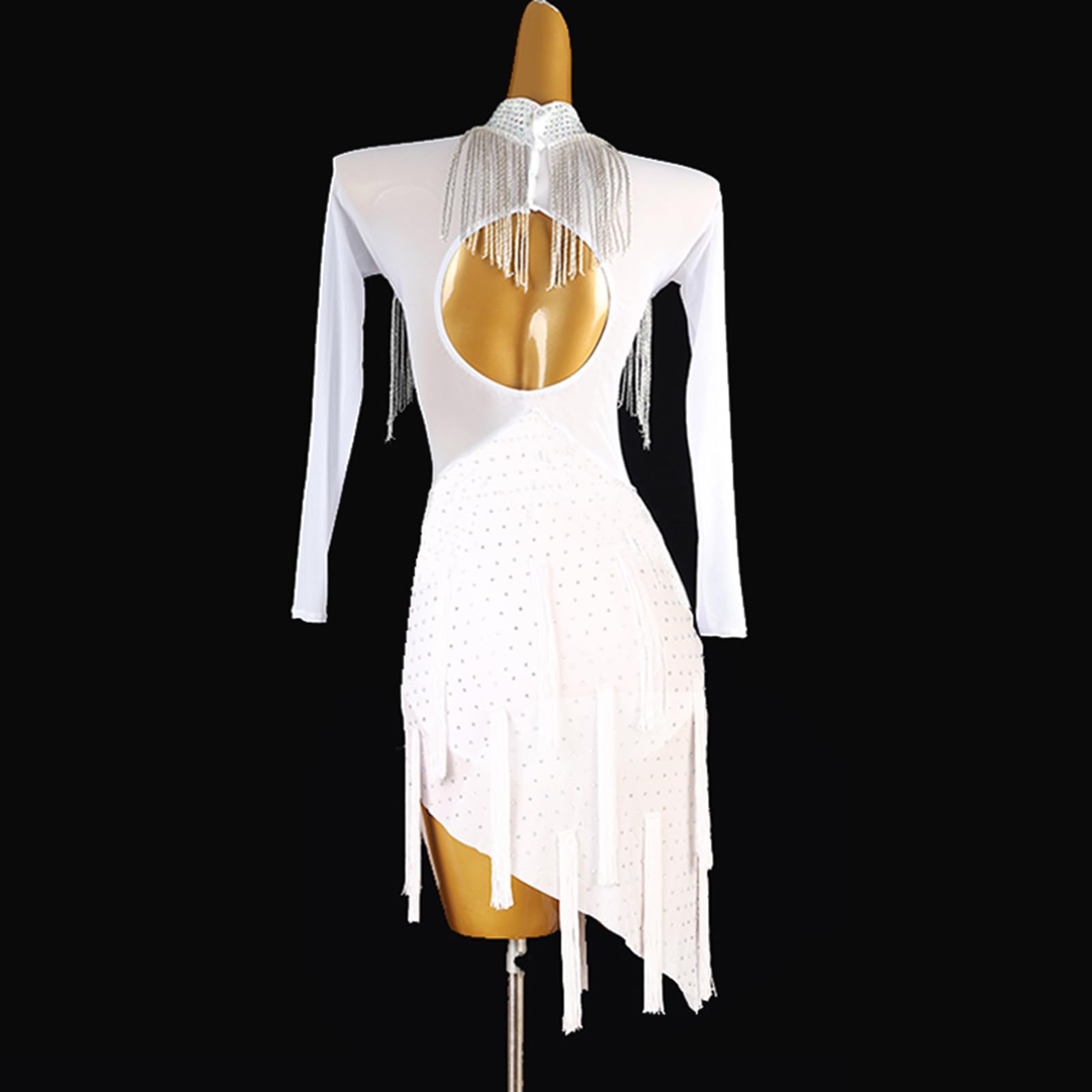 Damen Lateinrock Ballsaal Tanzkleid Lange Ärmel Hoher Kragen Strass Wettbewerbskleidung Tanzrock Rumba Samba Cha Cha Tanzkleidung