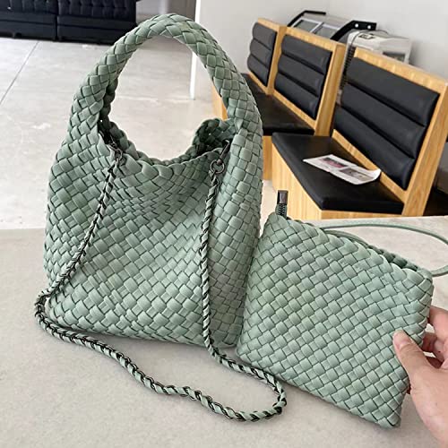 Fashion Tote Satchel Ladies Handmade Woven Hobo Handbags Adjustable Shoulder Bucket Bag Top-Handle With Purse For Women (Tender Green) #TOP5