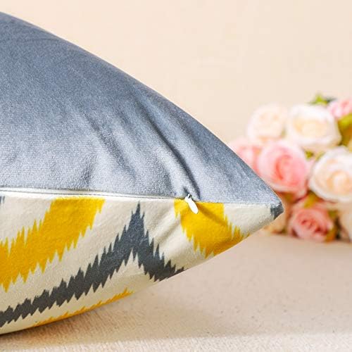 Artscope Cozy Double Sided Print Velvet Cushion Covers, 8 Diffreent Modern Patterns Soft Throw Pillow Covers for Sofa Couch Car Home Decor 45 x 45 cm, Set of 4 -Geometric Yellow Gray