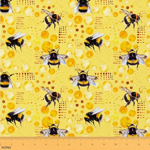 Bee Print Fabric by The Yard Soft Polyester Yellow and Black Farm Animal Fabric for Kids Home DIY Projects Watercolor Honeycomb Hexagon Geometric Fabric for Sewing Hobby,3 Yard Bolts