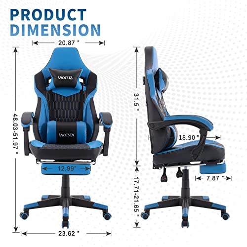 Wotsta Gaming Chair With Footrest, Gaming Chairs Pvc Leather Ergonomic Office Gamer Chair Headrest Lumbar Support Racing Style Video Gaming Chair For Office (Black Blue) #TOP2