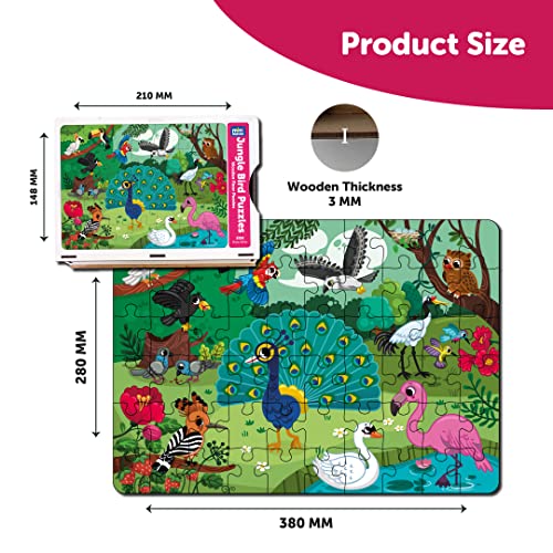 Image of Mini Leaves 60 Piece Wooden Jigsaw Puzzle for Kids 4 to 6 Years - Jungle Birds Jigsaw Puzzle - Safe & Durable Educational Toys