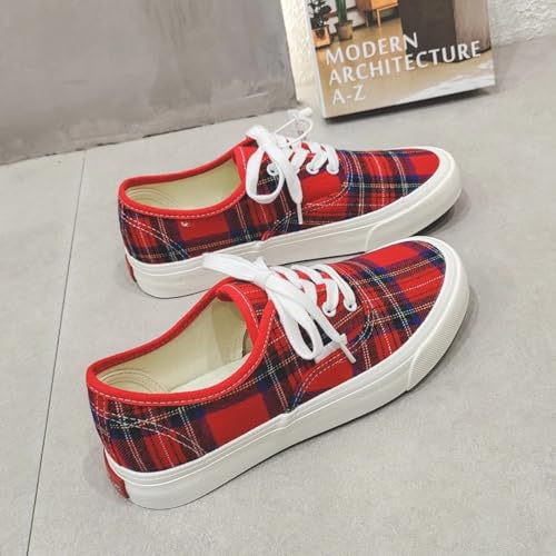 Plaid Canvas Skate Shoes for Women Casual Low Top Spring Style Sneakers3