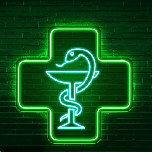 Pharmacy señal Serpiente y Grial de neón led luz nocturna farmacia placa de luz se puede colgar comerciales ventana delantera de la tienda luces de decoración luces(verde + azul hielo)